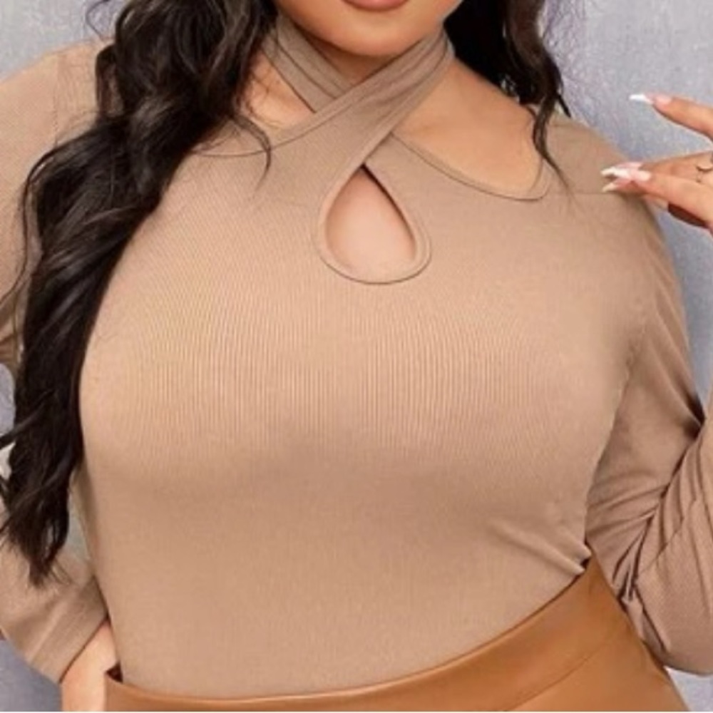 Cross wrap halter neck rib knit tee